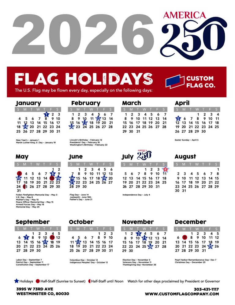 2026 Flag Flying Calendar